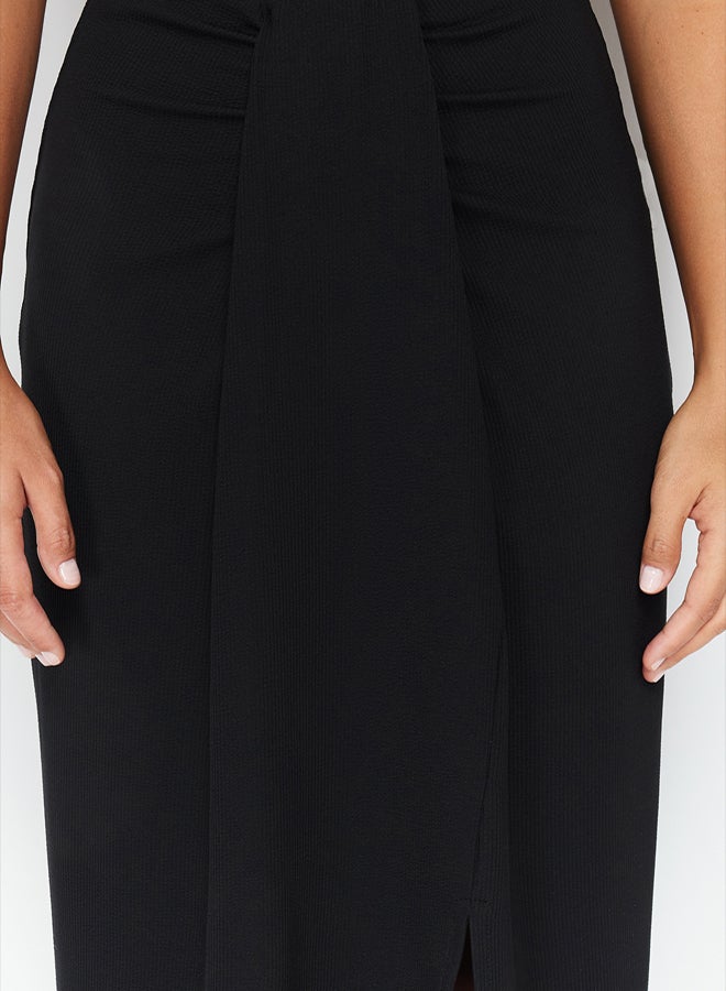 trendyol Black Twisted Wrap Body-Smoothing Flexible Knitted Midi Skirt - Image 4