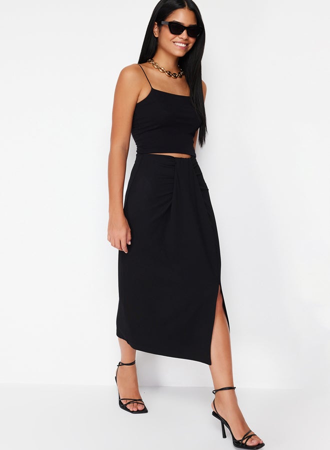 trendyol Black Twisted Wrap Body-Smoothing Flexible Knitted Midi Skirt - Image 3