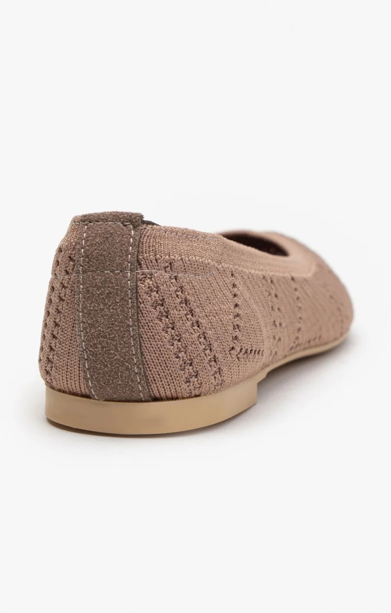 Nişantaşı Shoes Betty Dark Beige Knitwear Patterned Flat Sole Women's Flat Shoes