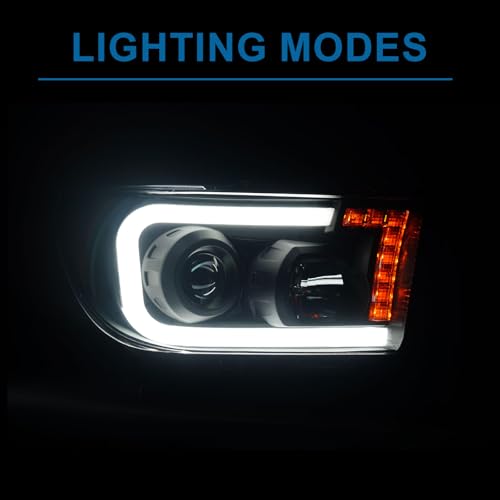Fullux Headlights Projector for 2007-2013 Toyota Tundra Headlights w/LED DRL Compatible with 2008-2017 Toyota Sequoia 2 Headlamps Black Housing Amber Reflector - Image 2