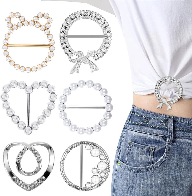 Azonee Shirt Clips for Women, Scarf Ring and Slides, Cinch Clip for Loose Clothes, Waist Tightener, Corner Knotted Button, Ideal for Shirts and Scarves, 6 Pcs - Image 1