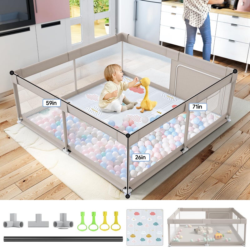 Fodoss Baby Playpen with Mat, 59x59in Playpen for Babies and Toddlers, Kids Play Pen, Extra Large Baby Fence for Infants with Playmates, Toddler Playard - Image 2