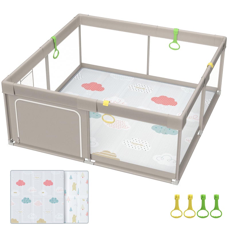 Fodoss Baby Playpen with Mat, 59x59in Playpen for Babies and Toddlers, Kids Play Pen, Extra Large Baby Fence for Infants with Playmates, Toddler Playard - Image 1