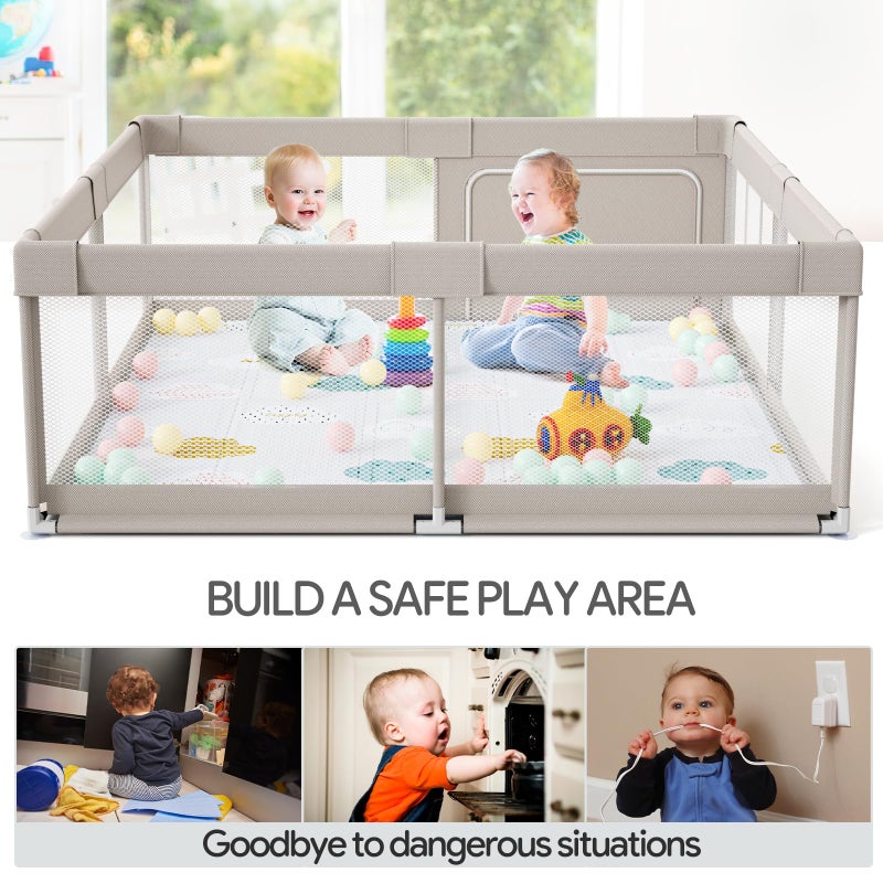 Fodoss Baby Playpen with Mat, 59x59in Playpen for Babies and Toddlers, Kids Play Pen, Extra Large Baby Fence for Infants with Playmates, Toddler Playard - Image 5