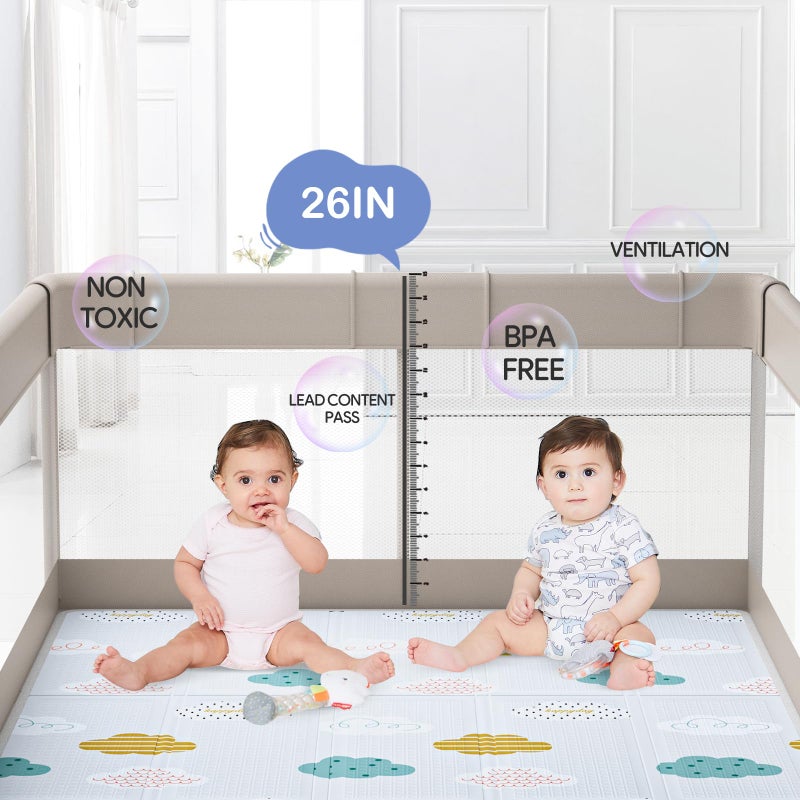 Fodoss Baby Playpen with Mat, 59x59in Playpen for Babies and Toddlers, Kids Play Pen, Extra Large Baby Fence for Infants with Playmates, Toddler Playard - Image 3