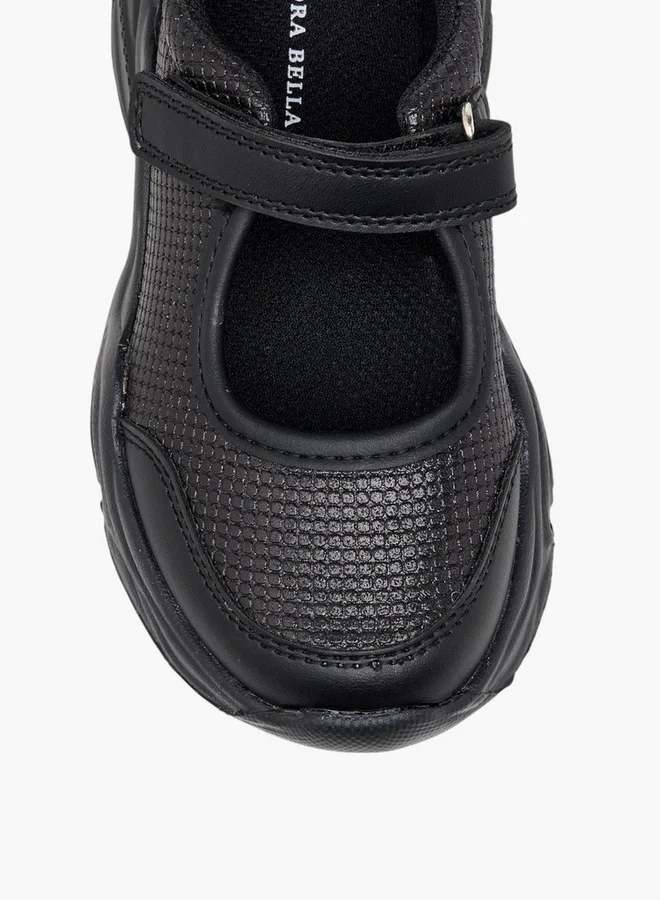 Flora Bella By Shoexpress Girls Textured Mary Jane School Shoes with Hook and Loop Closure
