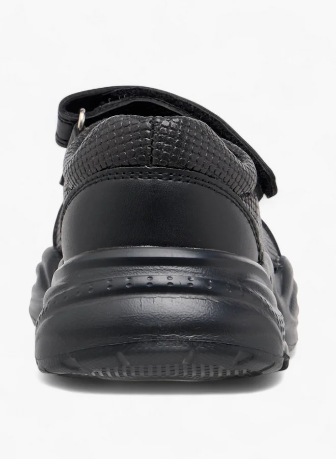 Flora Bella By Shoexpress Girls Textured Mary Jane School Shoes with Hook and Loop Closure