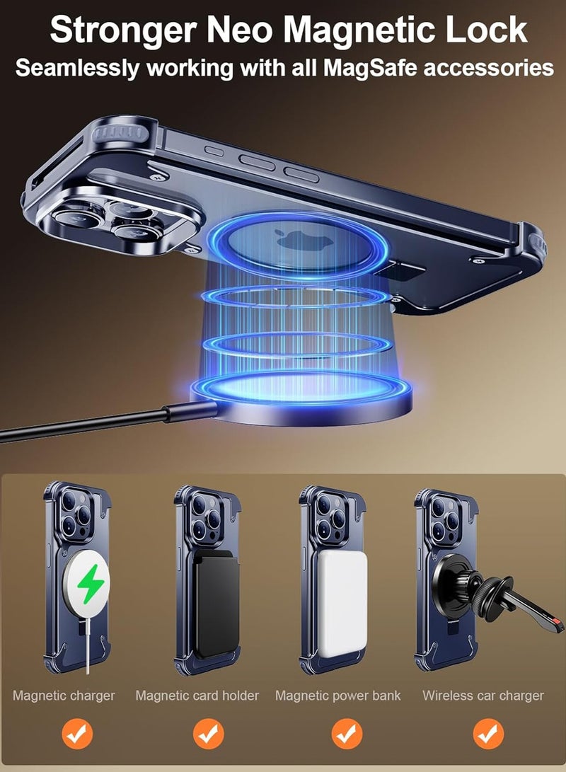 Excefore Translucent Magnetic Shockproof for iPhone 15 Pro Max Case with Magsafe, [Aerospace Grade Protection] Anti-Scratch Anti-Fingerprint Aluminum Shells with Built-in Kickstand Slim Case - Image 4
