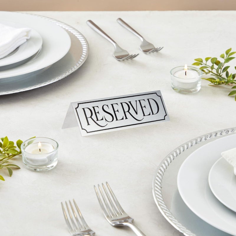 Juvale Reserved Table Signs - 12-Pack 5 x 2 x 1 in Etched Silver Metal - Reserved Seating Signs for Weddings, Restaurants & Parties - Image 2