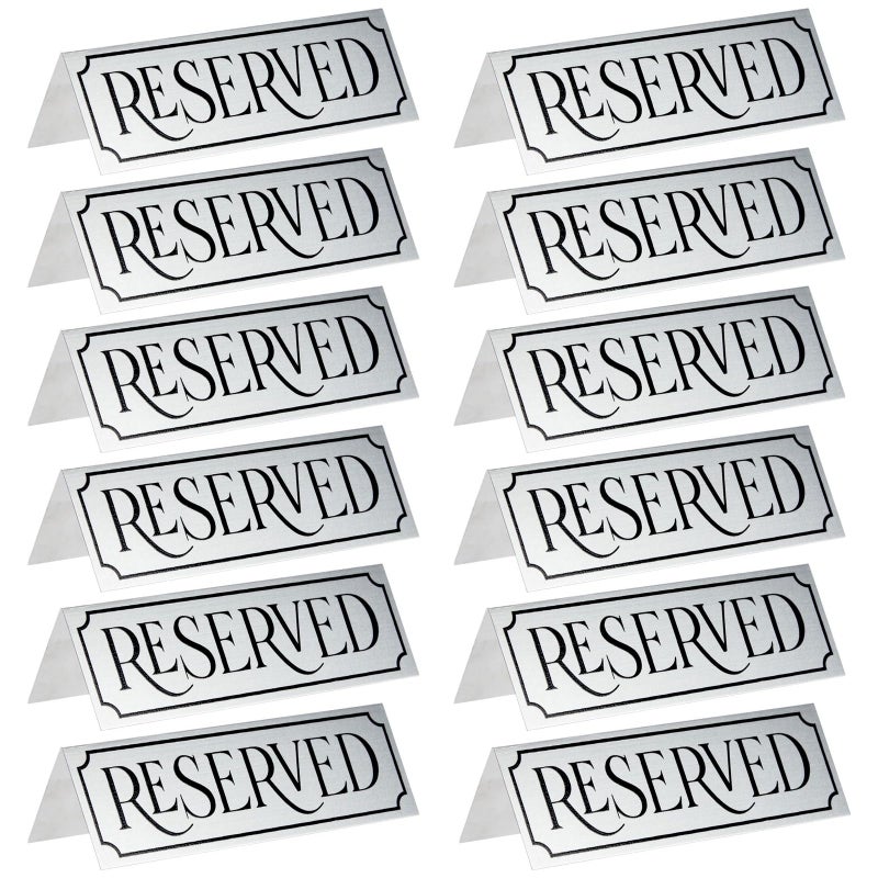 Juvale Reserved Table Signs - 12-Pack 5 x 2 x 1 in Etched Silver Metal - Reserved Seating Signs for Weddings, Restaurants & Parties - Image 1
