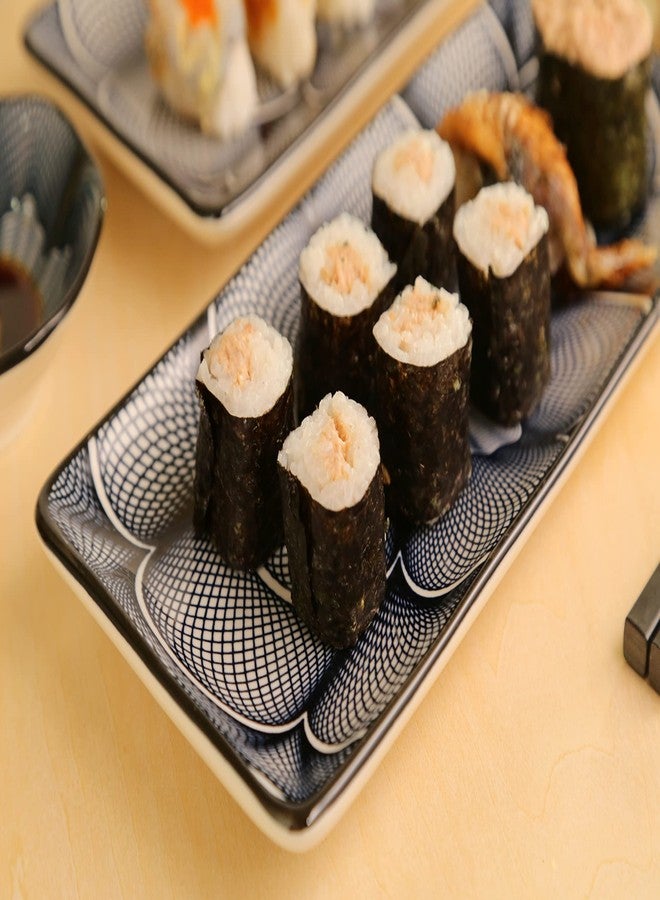 ELUSH 8 Piece Japanese Style Ceramic Sushi Plate Set 10-inch rectangle sushi dishes- 2 Sushi Plates, 2 Sauce Dishes, 2 Pairs of Chopsticks, 2 Chopsticks Holders - Image 4