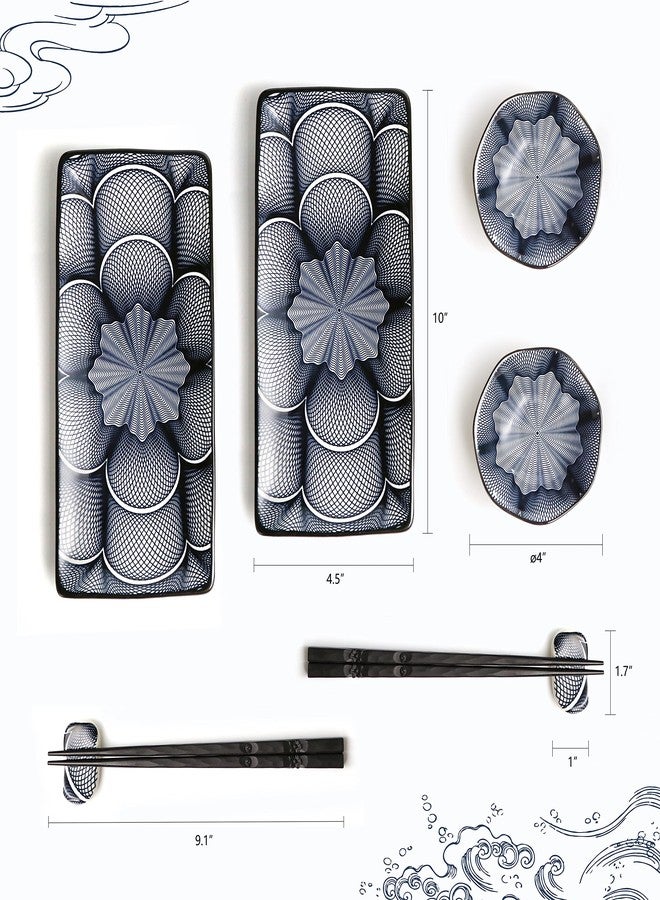 ELUSH 8 Piece Japanese Style Ceramic Sushi Plate Set 10-inch rectangle sushi dishes- 2 Sushi Plates, 2 Sauce Dishes, 2 Pairs of Chopsticks, 2 Chopsticks Holders - Image 3