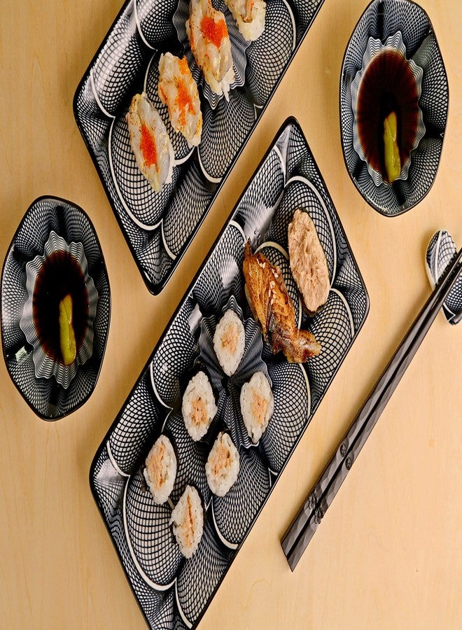 ELUSH 8 Piece Japanese Style Ceramic Sushi Plate Set 10-inch rectangle sushi dishes- 2 Sushi Plates, 2 Sauce Dishes, 2 Pairs of Chopsticks, 2 Chopsticks Holders - Image 5
