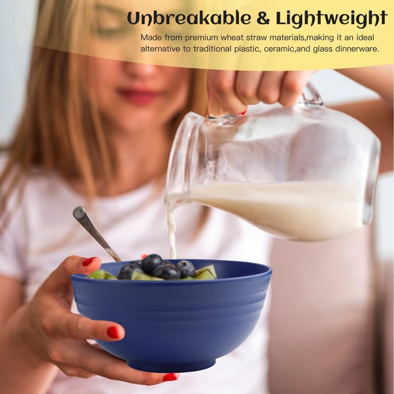 Homienly مجموعة أدوات المائدة من هومينلي 40 قطعة من قش القمح - أطباق عشاء، أكواب، وعاء باستا، مجموعة أطباق لـ 8 أشخاص، أطباق وأوعية آمنة في الميكروويف باللون الأزرق - Image 4