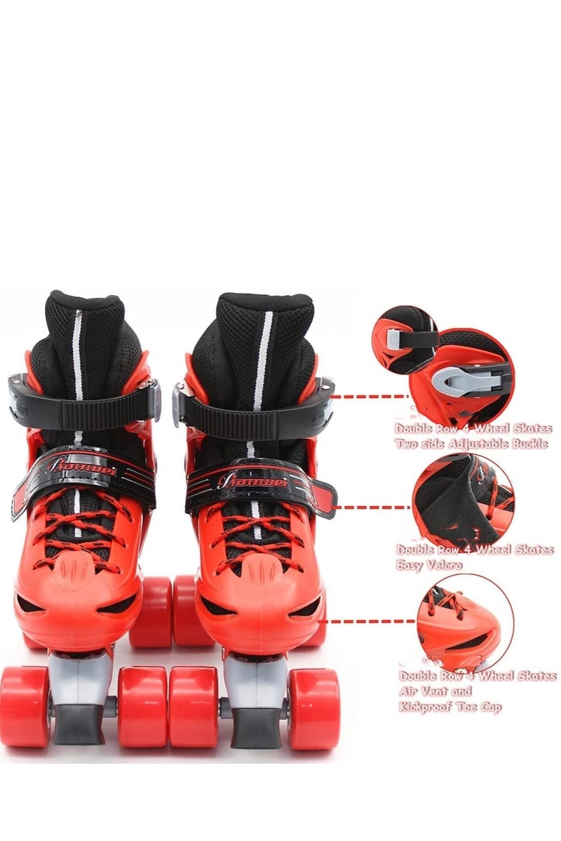 إيزي فيتشور زلاجات دوارة قابلة للتعديل بأربع عجلات للأطفال صف مزدوج، للأولاد والبنات في الأماكن المغلقة/المفتوحة، تتضمن مجموعة معدات حماية كاملة (خوذة، ركبة، كوع ومعصم) 4 مقاسات و3 ألوان يمكن الاختيار من بينها - Image 4