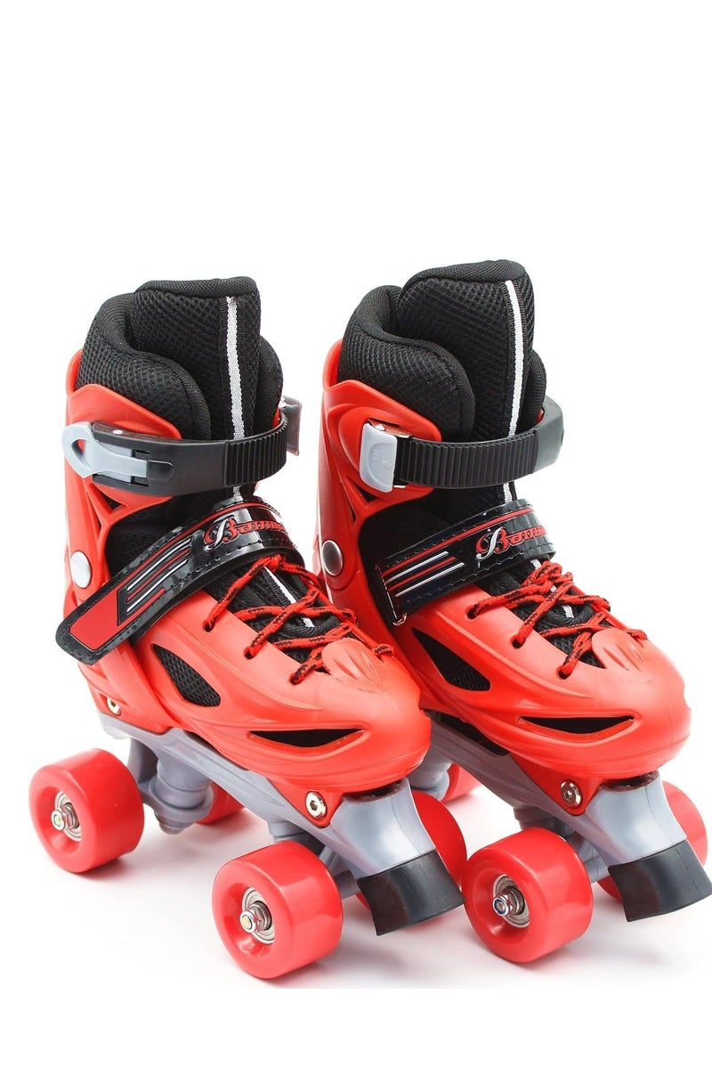 إيزي فيتشور زلاجات دوارة قابلة للتعديل بأربع عجلات للأطفال صف مزدوج، للأولاد والبنات في الأماكن المغلقة/المفتوحة، تتضمن مجموعة معدات حماية كاملة (خوذة، ركبة، كوع ومعصم) 4 مقاسات و3 ألوان يمكن الاختيار من بينها - Image 2