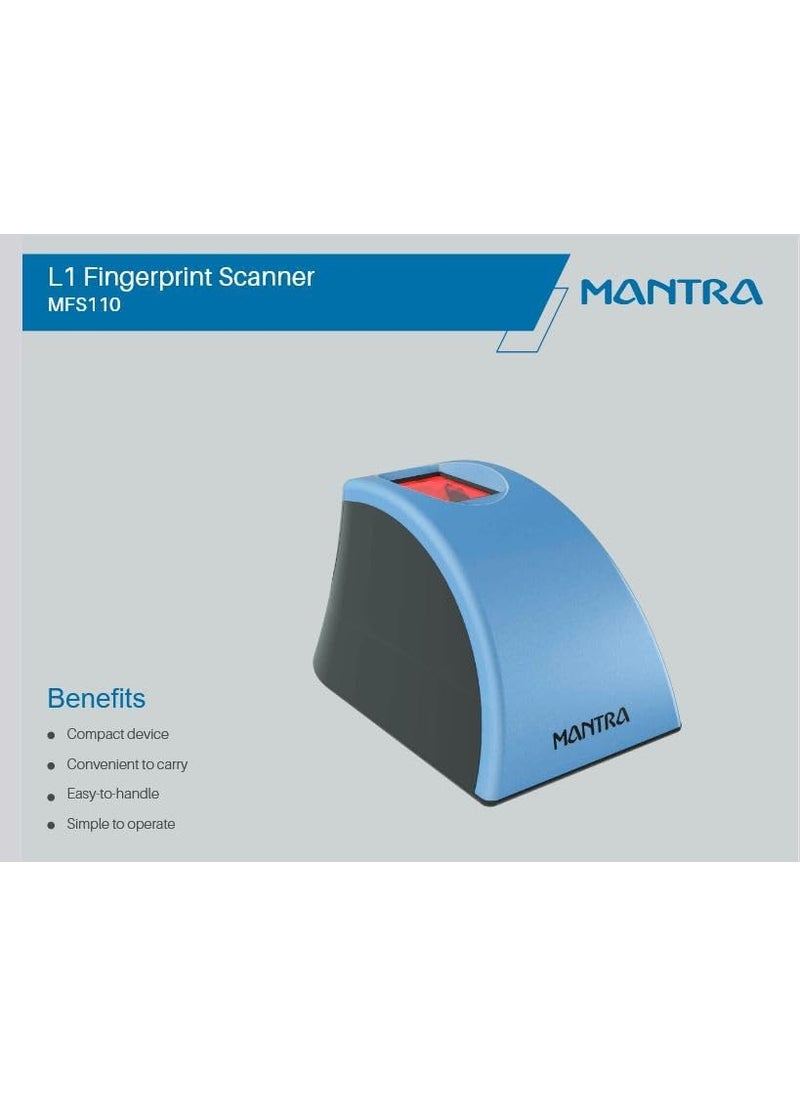 Cables Kart - Cables Kart L1 Mantra MFS110 Biometric Fingerprint USB Scanner with C Type OTG RD Services Latest Version with High Security and Durability Device Metallic Blue - Image 1