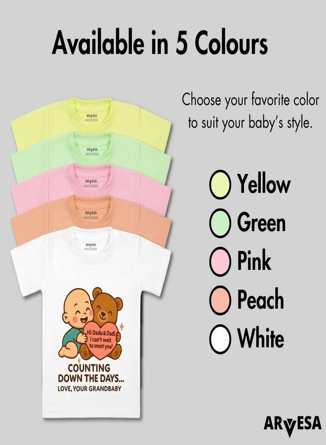 ARVESA Dadu Dadi Cant Wait to Meet You TS-1862 Pregnancy Announcement Baby Tshirt for Kids Boys & Girls Half Sleeves Round Neck Clothes Tshirt for Kids Boys 1 Months to 6 Years Dress Pink - Image 4