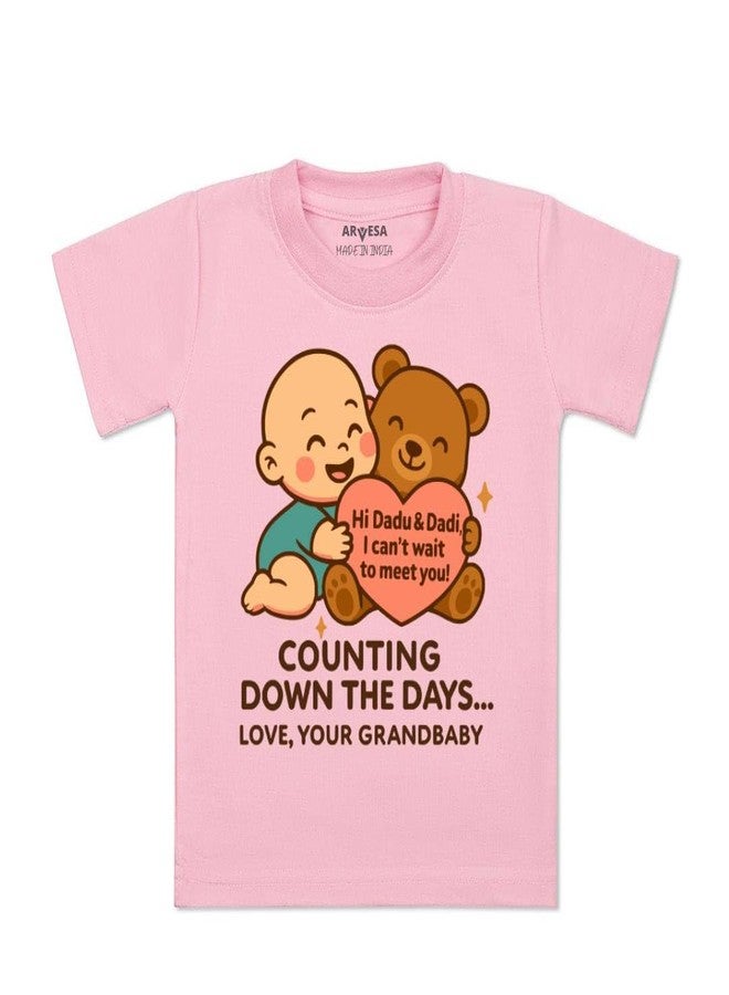 ARVESA Dadu Dadi Cant Wait to Meet You TS-1862 Pregnancy Announcement Baby Tshirt for Kids Boys & Girls Half Sleeves Round Neck Clothes Tshirt for Kids Boys 1 Months to 6 Years Dress Pink - Image 1