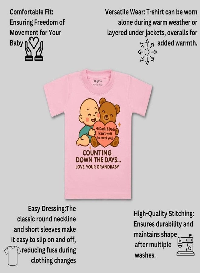 ARVESA Dadu Dadi Cant Wait to Meet You TS-1862 Pregnancy Announcement Baby Tshirt for Kids Boys & Girls Half Sleeves Round Neck Clothes Tshirt for Kids Boys 1 Months to 6 Years Dress Pink - Image 3