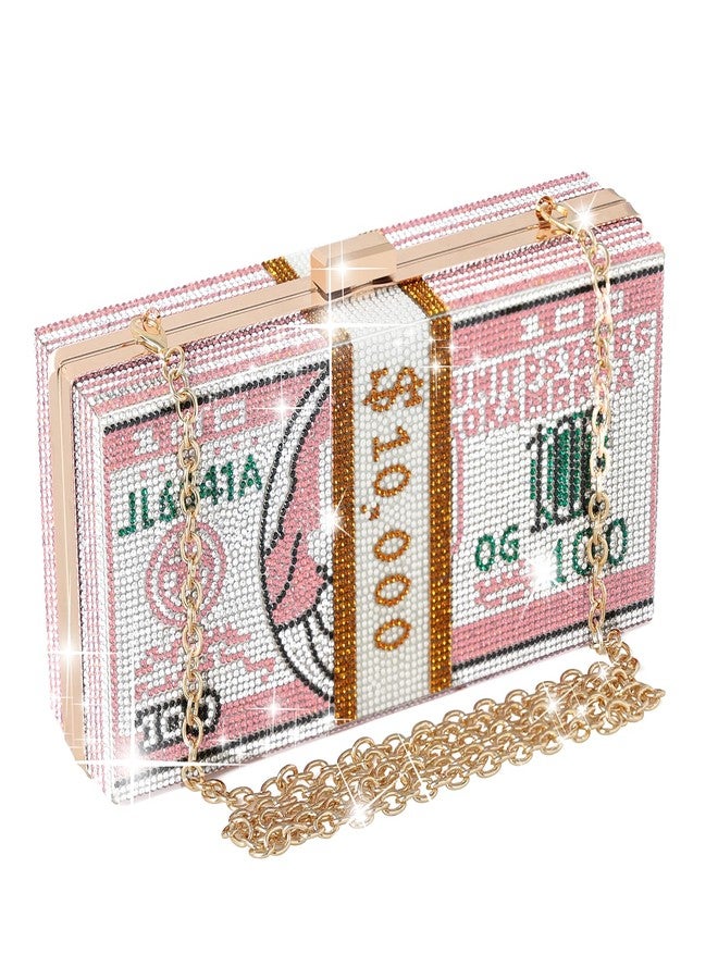 WJCD Money Clutch Purses Rhinestone Crossbody Purse Unique Evening Clutch Handbag Shoulder Bag Money Purses Crossbody Bag (Pink) - Image 1