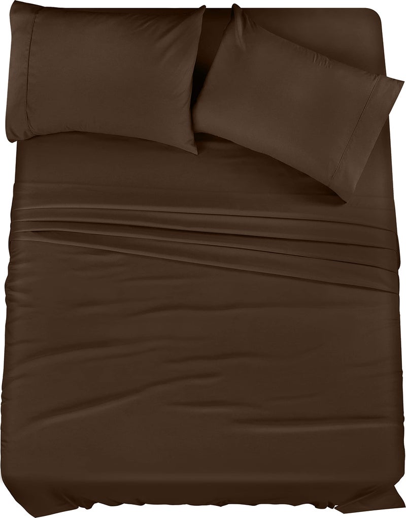 Utopia Bedding King Bed Sheets Set 4 Piece Bedding Brushed Microfiber Shrinkage and Fade Resistant Easy Care King Brown