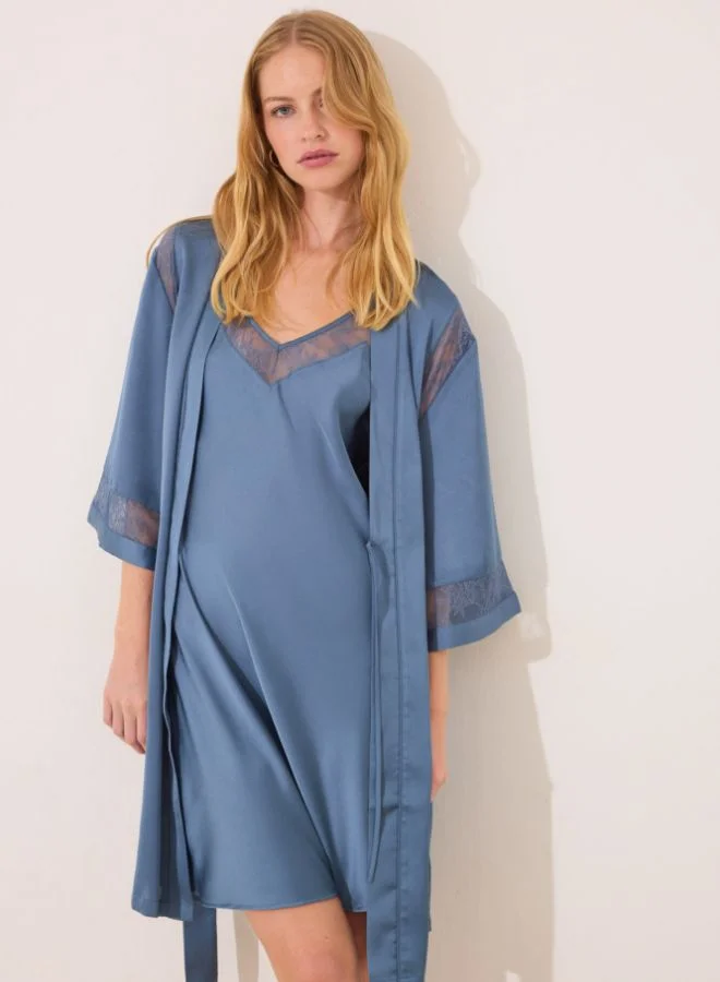 women'secret Blue chiffon fabric midi robe