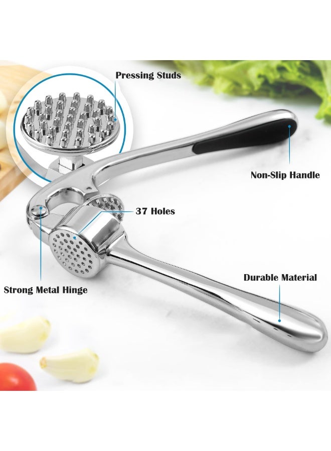 Stainless Steel Garlic Press Rocker Heavy Duty Garlic Mincer Ginger Crusher Kitchen Tool White - Image 3