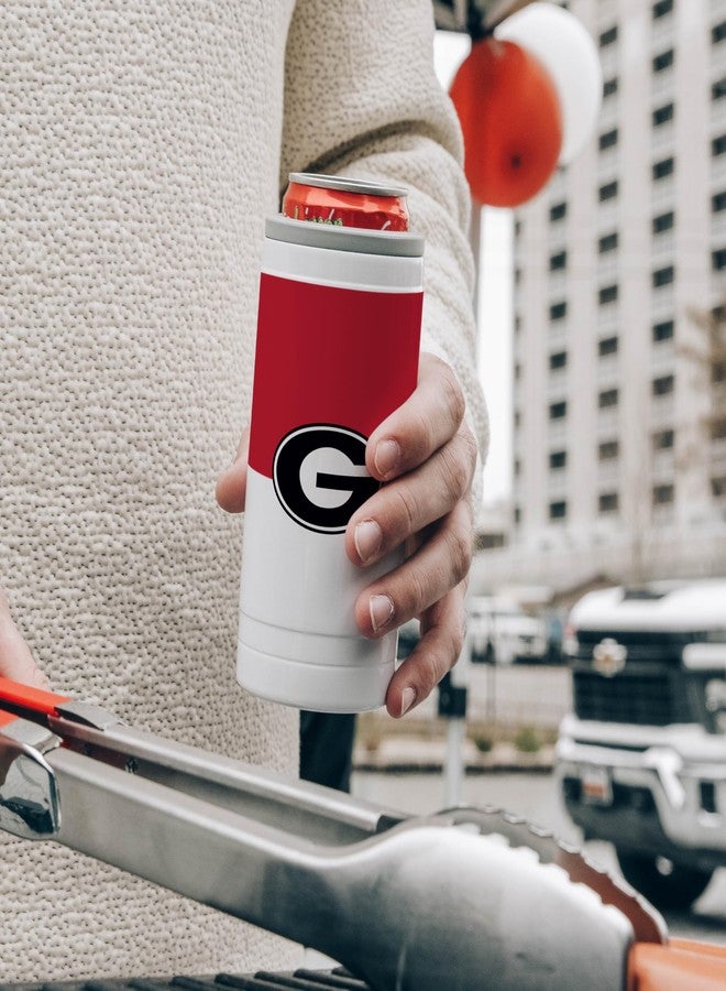 Logo Brands NCAA Georgia Bulldogs 12oz Colorblock Slim Can Coolie - Stainless Steel, Double-Wall Insulated, Removable Rim for Cocktail Tumbler Use - Image 2