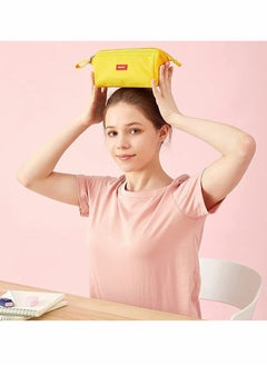 Y&D Pencil Case, Durable Large Capacity Pouch Pen Bag with Easy Grip Handle, Cosmetic Office Stationery Organizer for School Teen Girl Boy Men Women (Yellow)  - Image 4