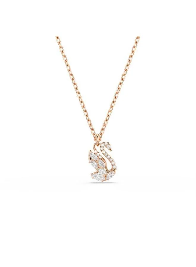 Swan White Crystal Rose Gold Tone Plated Pendant Necklace