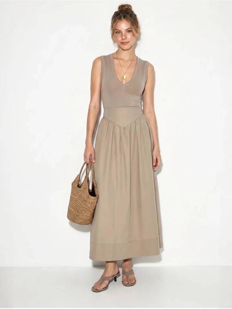 Bianco Lucci LUCCI High-Waist Maxi Skater Skirt