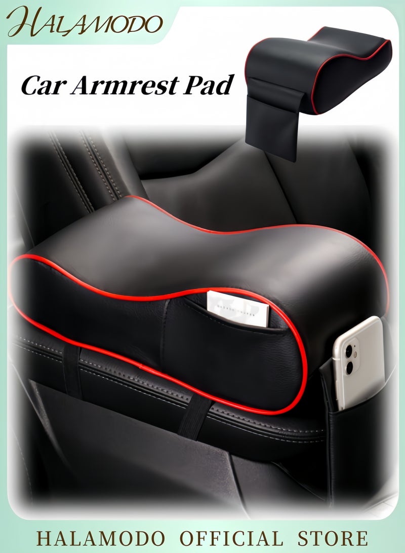 Halamodo Car Center Console Cover Pad with Phone Storage Bag Auto Armrest Cushion Soft Memory Foam Auto Armrest Pillow Leather Center Console Arm Rest Padded Cushion Universal Car Accessories - Image 1
