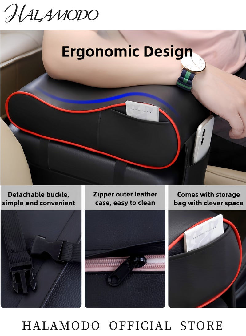 Halamodo Car Center Console Cover Pad with Phone Storage Bag Auto Armrest Cushion Soft Memory Foam Auto Armrest Pillow Leather Center Console Arm Rest Padded Cushion Universal Car Accessories - Image 5