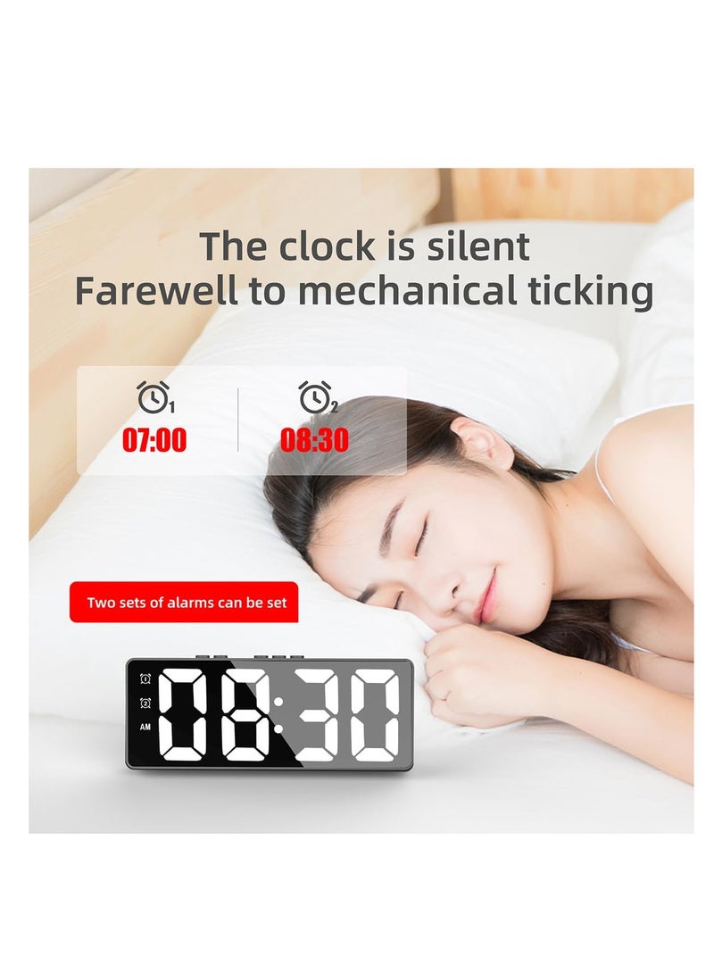 ECVV ساعة منبه رقمية ECVV، ساعة مرآة بشاشة LED، ساعات منبه مزدوجة للتحكم في الصوت، ساعة إلكترونية حديثة لغرفة النوم وغرفة المعيشة والمكتب، بطاريات/كابل USB (أسود) - Image 3