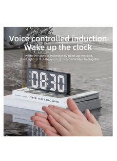 ECVV Digital Alarm Clock, LED Display Mirror Clock, Sound Control Dual Alarm Clocks, Modern Electronic Clock for Bedroom Living Room Office Batteries/USB cable (Black)  - Image 4