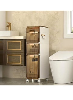 XICEN 3 Tiers Narrow Bathroom Storage Cabinet Slim Floor Freestanding Rolling Waterproof Organizer with Drawers and Handles for Small Space Laundry Gap Toilet Paper Holder  - Image 2