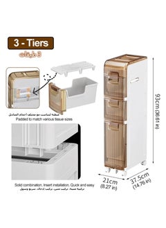 XICEN 3 Tiers Narrow Bathroom Storage Cabinet Slim Floor Freestanding Rolling Waterproof Organizer with Drawers and Handles for Small Space Laundry Gap Toilet Paper Holder  - Image 3