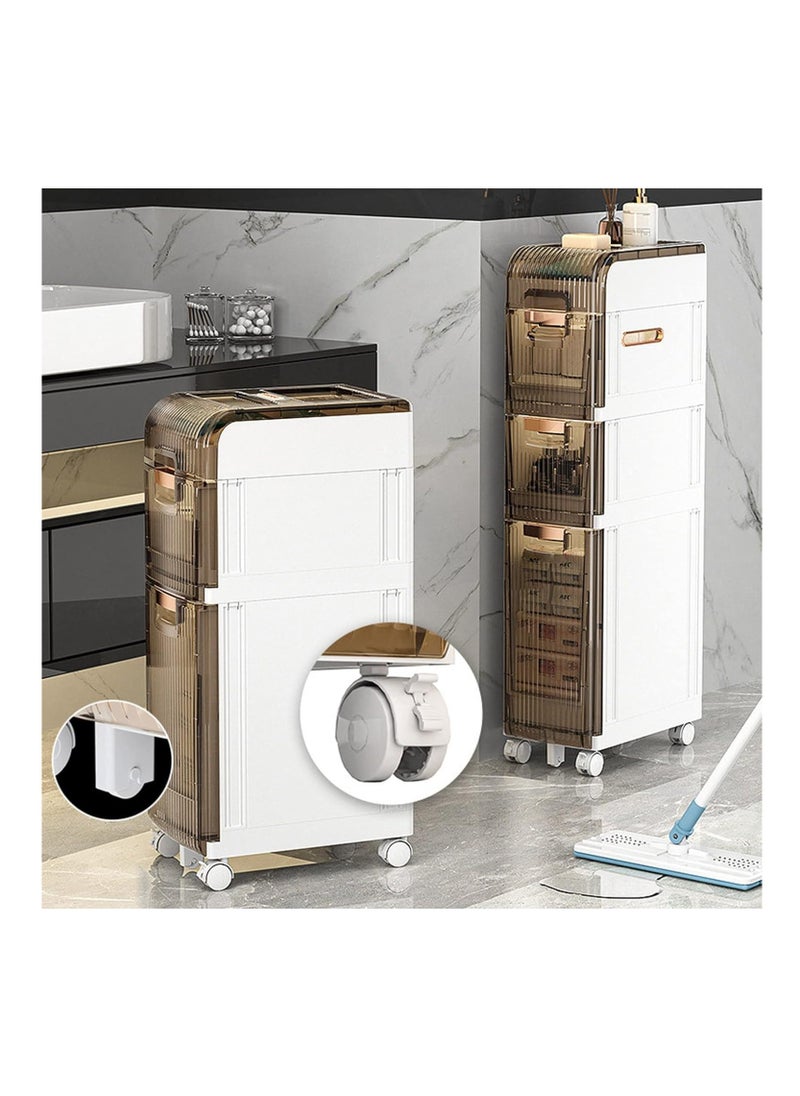 XICEN - 3 Tiers Narrow Bathroom Storage Cabinet Slim Floor Freestanding Rolling Waterproof Organizer with Drawers and Handles for Small Space Laundry Gap Toilet Paper Holder - Image 1
