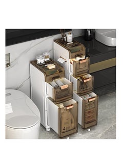 XICEN 3 Tiers Narrow Bathroom Storage Cabinet Slim Floor Freestanding Rolling Waterproof Organizer with Drawers and Handles for Small Space Laundry Gap Toilet Paper Holder  - Image 5