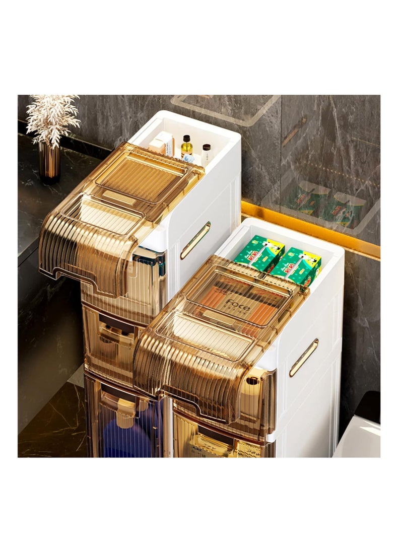XICEN - 3 Tiers Narrow Bathroom Storage Cabinet Slim Floor Freestanding Rolling Waterproof Organizer with Drawers and Handles for Small Space Laundry Gap Toilet Paper Holder - Image 1