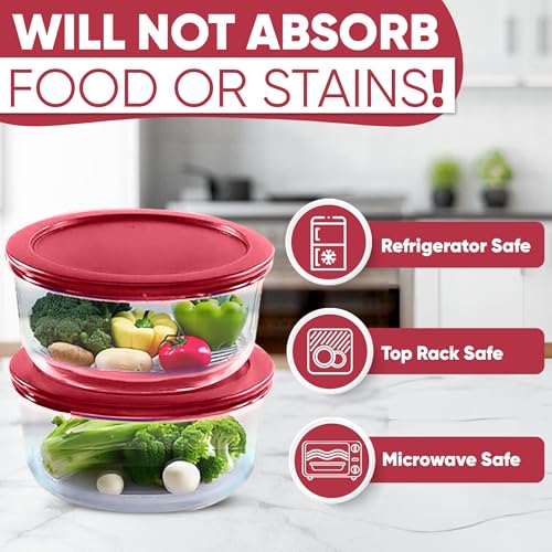 MRX Solutions Replacement Lids for Pyrex Containers Round Glass Food Plastic (2) 2-Cup (2) 4-Cup (2) 7-Cup (Red) - Image 4