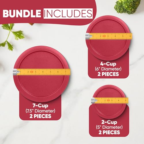 MRX Solutions Replacement Lids for Pyrex Containers Round Glass Food Plastic (2) 2-Cup (2) 4-Cup (2) 7-Cup (Red) - Image 2