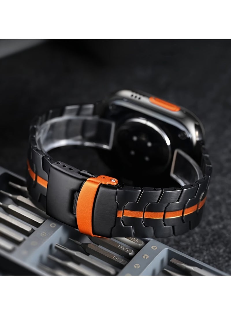 Stainless Steel Band for Apple Watch Ultra Band 49mm 45mm 44mm 42mm, Metal Strap with Folding Clasp for Apple Watch Series 8 7 6 5 4 3 2 1 for Men - Image 2