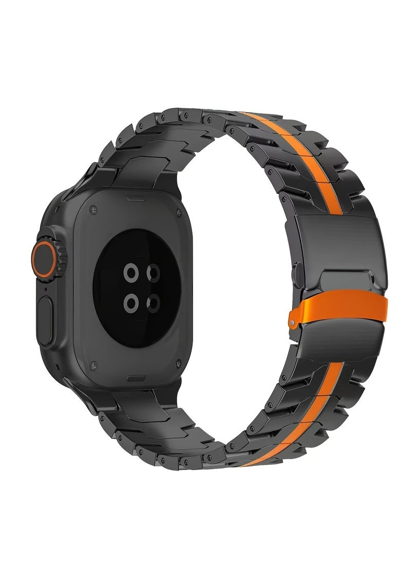 Stainless Steel Band for Apple Watch Ultra Band 49mm 45mm 44mm 42mm, Metal Strap with Folding Clasp for Apple Watch Series 8 7 6 5 4 3 2 1 for Men - Image 3