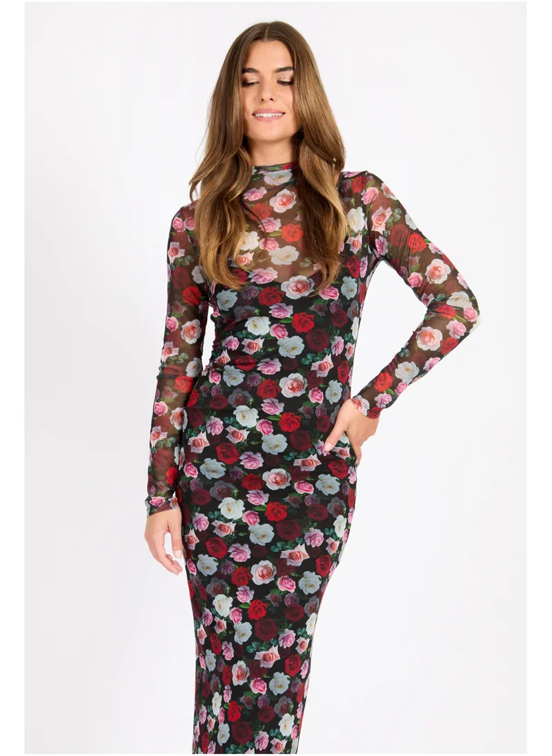 ليتل مسترس Floral Print Gathered Midaxi Bodycon Dress