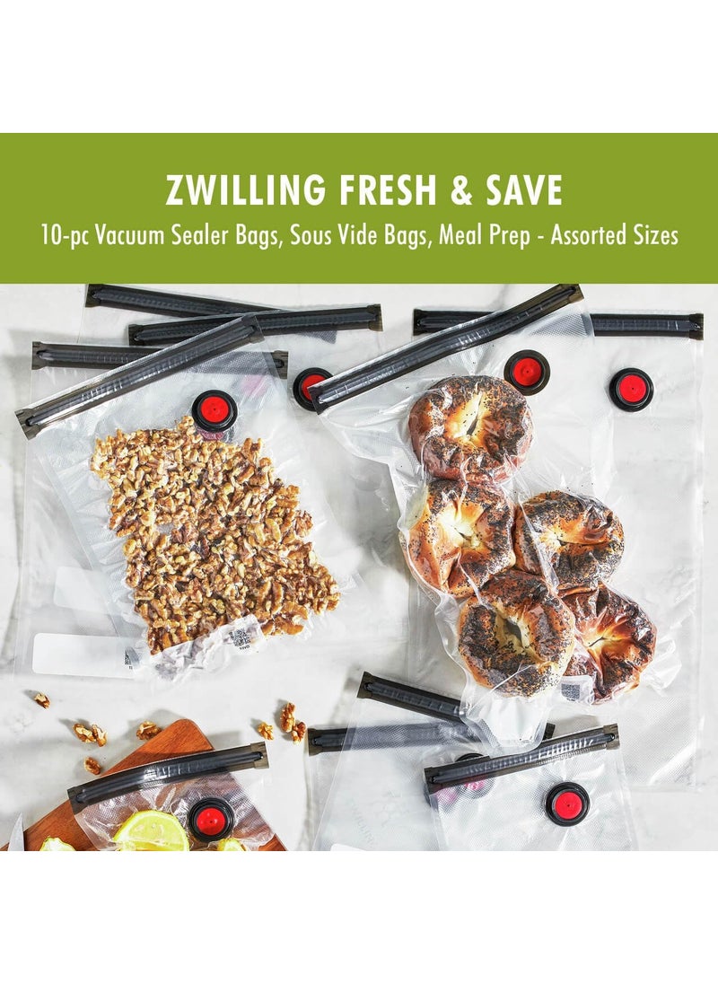 Zwilling ZWILLING Fresh  Save Set 10pc Vacuum Sealer Bags for Food Reusable Sous Vide Bags Reusable Food Storage Bags for Meal Prep Reusable Snack Bags Dishwasher Safe Assorted Clear  - Image 2