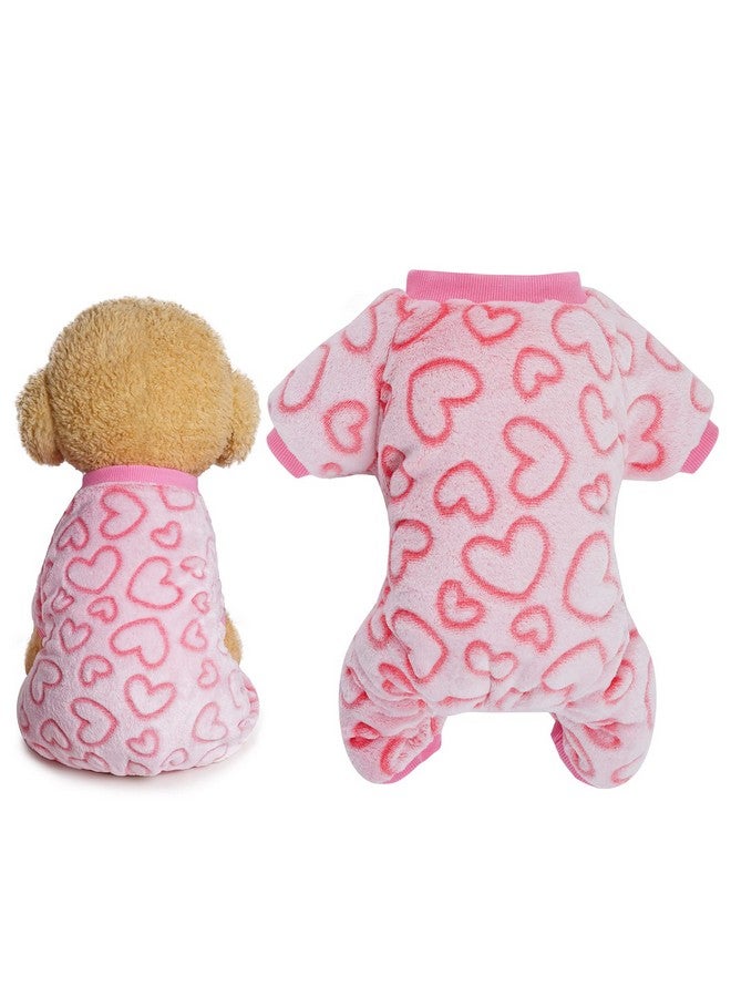 Dxhycc Fleece Dog Pajamas Cute Dog Heart Pajamas Puppy Jumpsuit Pajamas Warm Soft Pet Holiday Clothes For Small Medium Cats And Dogs (Pink, S) - Image 1