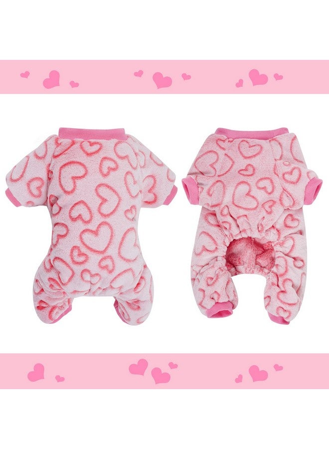Dxhycc Fleece Dog Pajamas Cute Dog Heart Pajamas Puppy Jumpsuit Pajamas Warm Soft Pet Holiday Clothes For Small Medium Cats And Dogs (Pink, S) - Image 3