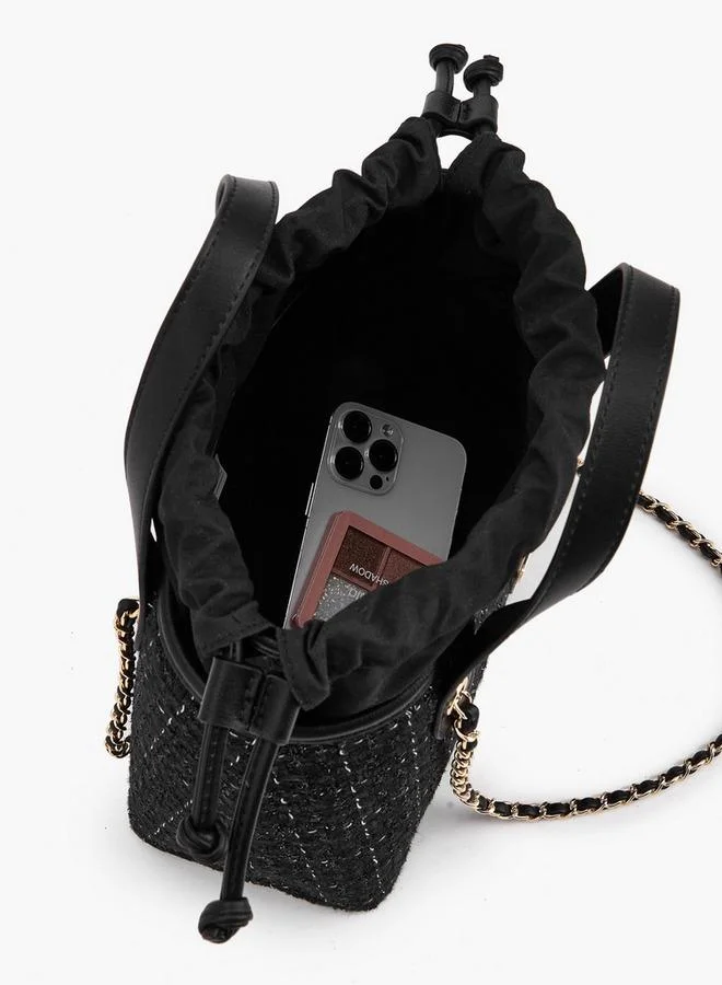 بابريكا Jacquard Textured Tote Bag With Drawstring Closure